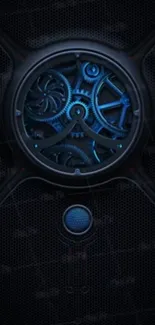 Futuristic dark blue gear mechanism design wallpaper.