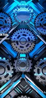 Futuristic blue gear mechanism on mobile wallpaper.