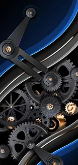 Futuristic gear mechanism with blue highlights.