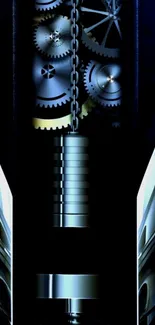 Futuristic gears and chains abstract wallpaper.