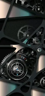 Futuristic gear mechanism wallpaper with metallic texture and sleek design.