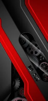 Futuristic red and black gear design wallpaper.