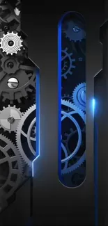 Futuristic wallpaper featuring gears and blue accents.