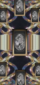 Futuristic wallpaper with gemstone pattern and geometric design.