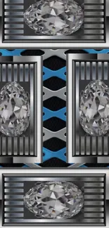 Futuristic metallic wallpaper with gemstones.