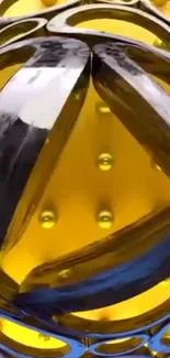 Futuristic geometric art with metallic and yellow elements.