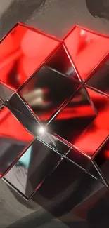 Futuristic mobile wallpaper with red geometric shapes.