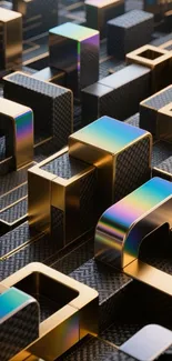 Futuristic geometric metallic wallpaper with vibrant gradients.