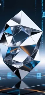Futuristic geometric crystal structure on digital background.