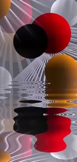 Futuristic geometric spheres with reflection effect on a mobile wallpaper.