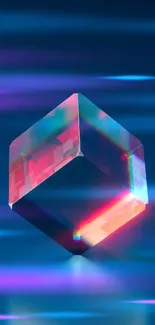 Futuristic luminous cube on dark blue background wallpaper.