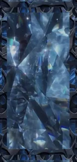 Geometric crystal art with blue accents