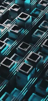 Futuristic geometric design in teal shades.