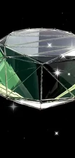 Futuristic geometric glass structure on black background.