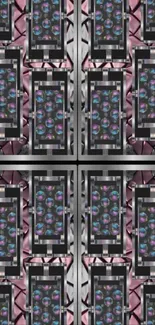 Futuristic geometric mobile wallpaper with metallic accents.