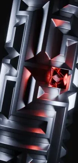 Futuristic geometric design with red accent on wallpaper.