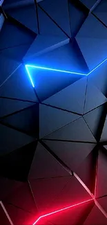 Futuristic wallpaper with neon lights on 3D geometric shapes.