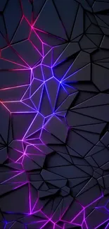 Futuristic geometric wallpaper with neon lights in pink and blue.
