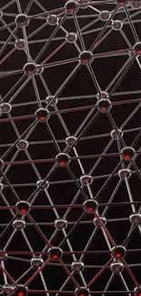 Intricate geometric network design with abstract lattice and red accents.