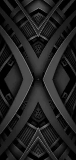 Futuristic geometric abstract black wallpaper with bold lines and patterns.