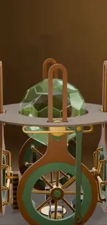 Futuristic geometric sculpture with metallic elements.