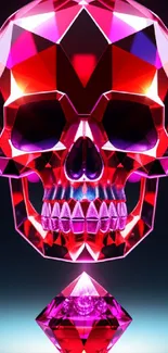 Futuristic geometric pink skull on dark background.