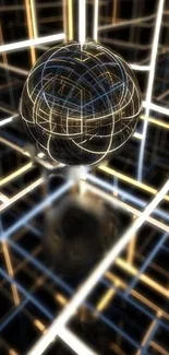 Futuristic geometric sphere with glowing lines in abstract digital art.