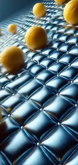 3D yellow spheres on metallic blue background.