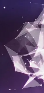 Futuristic geometric starscape with light and polygons on a purple background.