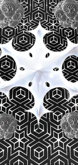 Futuristic black and white geometric wallpaper design.