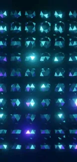 Futuristic wallpaper with glowing blue triangles.