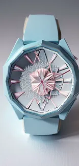 Futuristic geometric watch with pastel hues in a modern mobile wallpaper.