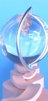 Futuristic glass orb in blue and pink abstract design.