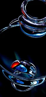 Futuristic glass orb on black background.