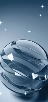 Futuristic glass orb with starry blue background.