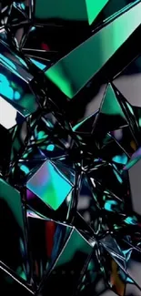 Futuristic glass shards mobile wallpaper in teal and black hues.