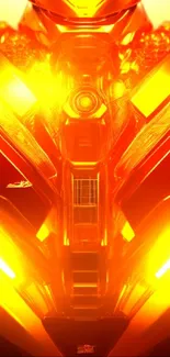 Futuristic orange armor glowing brightly in sci-fi wallpaper.