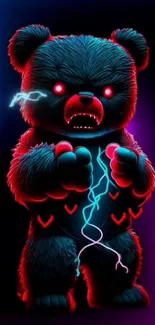 Futuristic neon bear with glowing effects and electric patterns.