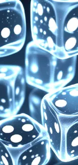 Futuristic glowing dice wallpaper in blue tones.