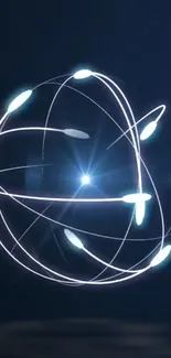 Futuristic glowing orb with luminous lines on dark blue background.