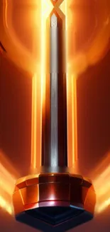 Futuristic glowing sword with orange neon effect.