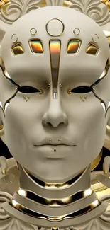 Futuristic robotic face with gold design