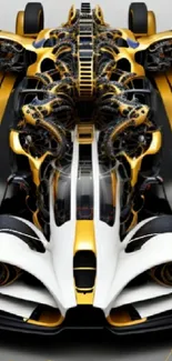 Futuristic race car with gold accents design art wallpaper.