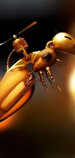 Futuristic gold robotic insect design on a mobile wallpaper.