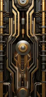 Futuristic gold and black tech circuit wallpaper for mobile phone.