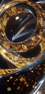 Futuristic golden abstract spiral design wallpaper.