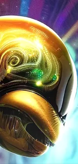 Futuristic golden android wallpaper with vibrant hues.