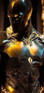 Golden futuristic warrior in detailed armor.