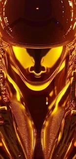 Golden futuristic robot art wallpaper for mobile phones.