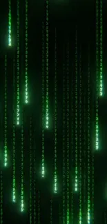 Green digital code wallpaper with glowing symbols.